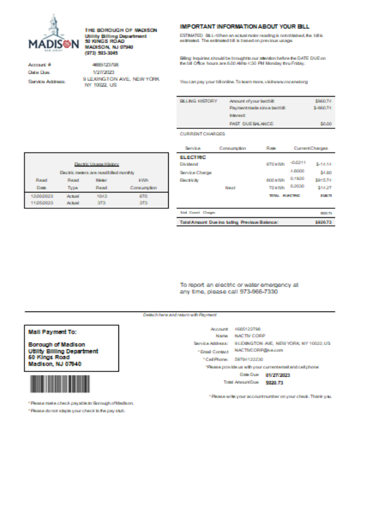 Madison Electric Department utility business bill, SCR PSD template